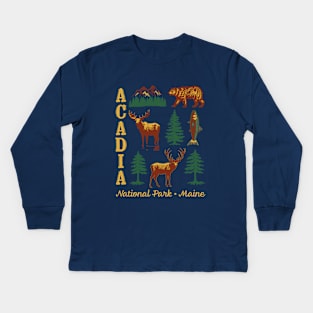 Acadia National Park NP Maine ME USA Vintage Souvenir Desig Kids Long Sleeve T-Shirt